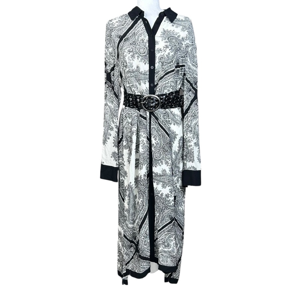 AllSaints Black and White Paisley Midi Shirt Dress - Picture 9 of 14